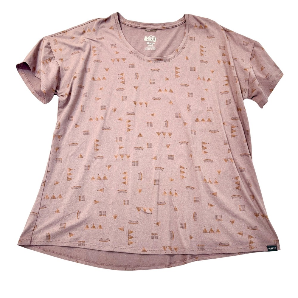 REI Co-op Womens‎ XL Mauve Pink Geometric Print Short Sleeve Performance Shirt